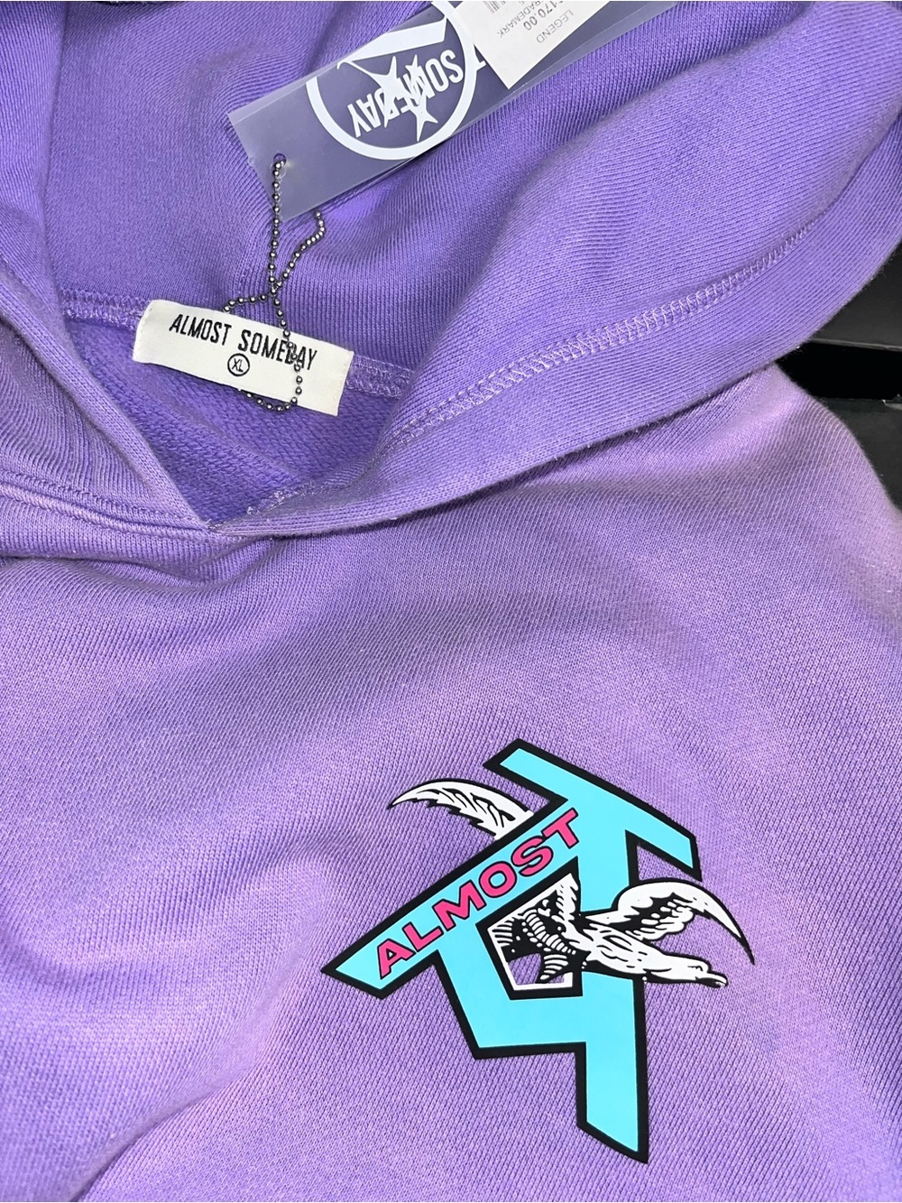 Nwt ALMOST SOMEDAY streetwear Graphic Logo Hoodie Purple XL oversized Pullover